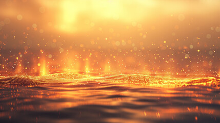 Yellow glittering water, golden shiny sparkles