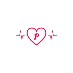 Letter P initial logo in a heart icon with a pulse wave