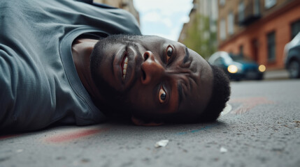Black man having drug overdose in the street