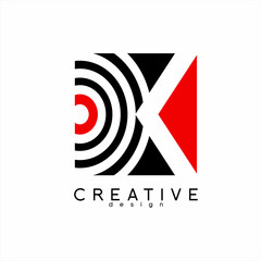 Letter K logo design in negative space with circles and triangles..