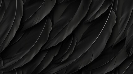 Obraz premium feather background lucid black geometric. Black feathers layered densely with a matte finish