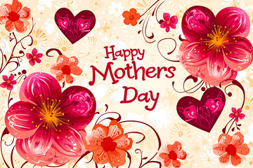 Text "Happy Mother's Day" on background card with flowers and hearts. 