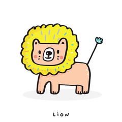 Hand drawing doodle cute lion vector illustration for t-shirt ,card, poster design for kids. Vector illustration design for fashion fabrics, textile graphics, prints, Cute lion cartoon