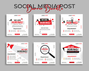 We are hiring job vacancy social media post or square web banner template vector bundle design	