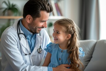 A Man and a Little Girl Sitting on a Couch