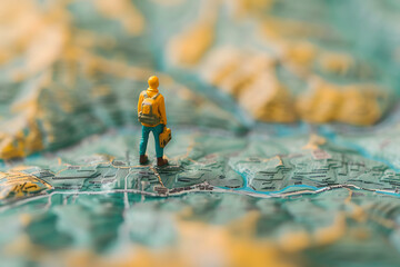 a miniature model standing on the map in