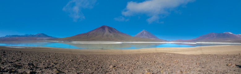 Laguna Verde (green lake) a salt lake with turquoise waters at the foot of the volcano Licancabur, ...
