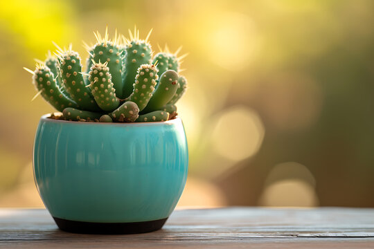Cactus in a pot on background. Houseplant wallpaper.