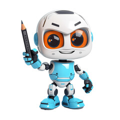 cute robot with pencil in isolated background transparant