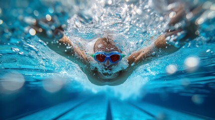 The Power and Grace of a Freestyle Swimming Sprint - obrazy, fototapety, plakaty