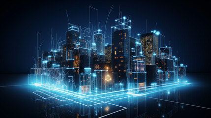 Smartcity in night with neon tech style
