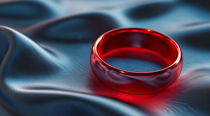 a ring that is red on a satin in