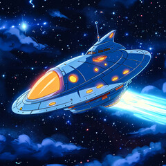 Cartoon Alien Spaceships.  Generated Image.  A digital illustration of a cartoon alien spaceship as seen on modern cartoon shows.