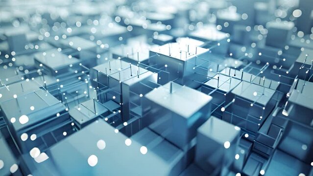 abstract blue background with cubes. Concpet for qubit in quantum computing. Background with a grid of cube connected by a grid