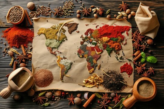 A Map of the World Surrounded by Spices