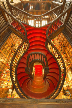 Porto, Portugal &ndash; September 16, 2013 : Bookshop of Lello and Irmao, Spiral stairs, Oporto, Portugal