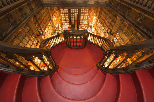 Porto, Portugal &ndash; September 16, 2013 : Bookshop of Lello and Irmao, Spiral stairs, Oporto, Portugal