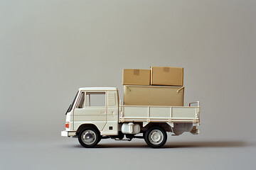 a toy delivery truck with boxes in