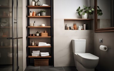Fototapeta na wymiar Interior design with decorating small space in bathroom.