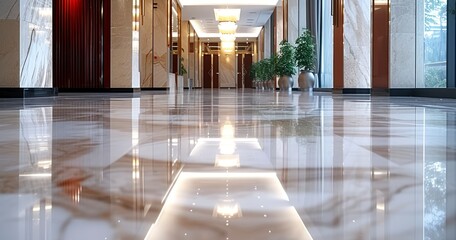 The Opulent Marble Floor in a Commercial Building's Lobby, Shining After Thorough Professional Cleaning