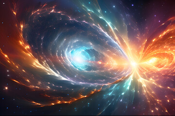 Obraz premium A Mesmerizing Depiction of Cosmic Energy: Where Galaxies Collide and Stars are Born