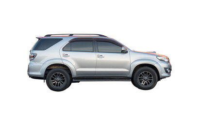 Side view of Bronze or white SUV car isolated on white background with clipping path.