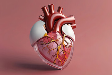 Anatomical heart model. Isolated on pink background. Perfect for medical and educational concepts.