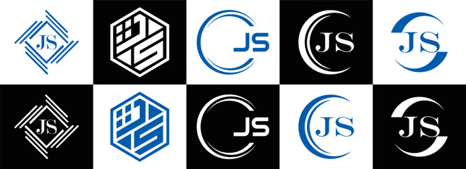 JS logo. JS set , J S design. White JS letter. JS, J S letter logo design. Initial letter JS letter logo set, linked circle uppercase monogram logo. J S letter logo vector design.	
