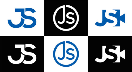 JS logo. JS set , J S design. White JS letter. JS, J S letter logo design. Initial letter JS letter logo set, linked circle uppercase monogram logo. J S letter logo vector design.	
