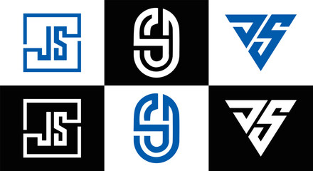 JS logo. JS set , J S design. White JS letter. JS, J S letter logo design. Initial letter JS letter logo set, linked circle uppercase monogram logo. J S letter logo vector design.	
