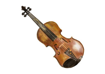 Fototapeta na wymiar Violin watercolor illustration isolated on white background