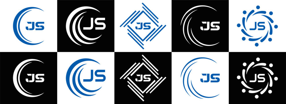 JS logo. JS set , J S design. White JS letter. JS, J S letter logo design. Initial letter JS letter logo set, linked circle uppercase monogram logo. J S letter logo vector design.	
