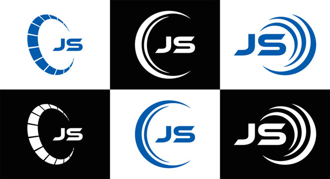 JS logo. JS set , J S design. White JS letter. JS, J S letter logo design. Initial letter JS letter logo set, linked circle uppercase monogram logo. J S letter logo vector design.	
