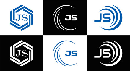 JS logo. JS set , J S design. White JS letter. JS, J S letter logo design. Initial letter JS letter logo set, linked circle uppercase monogram logo. J S letter logo vector design.	
