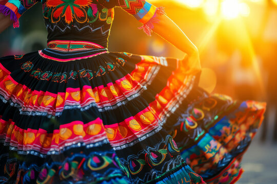 Closeup of vibrant colorful traditional mexican dress. Generative AI