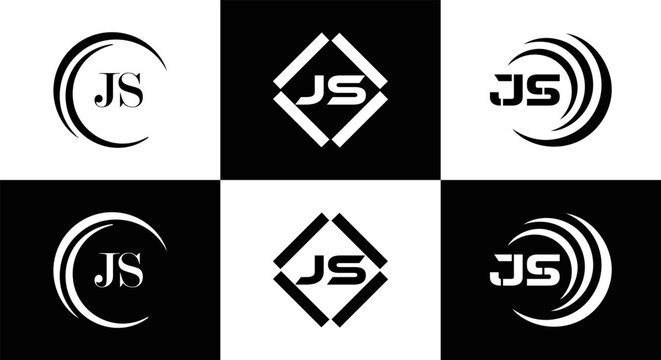 JS logo. JS set , J S design. White JS letter. JS, J S letter logo design. Initial letter JS letter logo set, linked circle uppercase monogram logo. J S letter logo vector design.	
