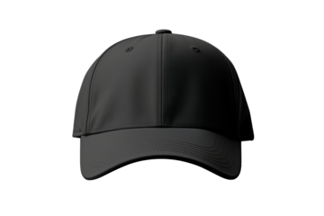 A black cap seen from the front for a mockup. White background.