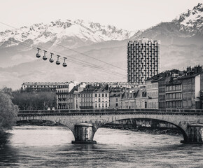 Gondola bubbles - Cable car taking tourists to Fort de La Bastille in Grenoble, France