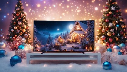 christmas tree in the night highly intricately detailed photograph of Art Christmas decorations and holidays sweet on plasma tv
