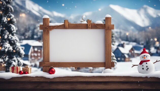 christmas frame with snowman A cute Christmas with a snowman and a white board. with blank copy space