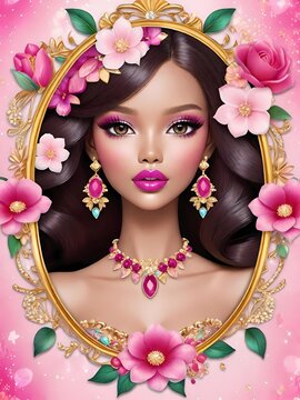 illustrazioni artistiche di ritratti femminili con decorazioni floreali