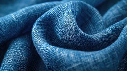 Fotobehang A close-up perspective of textured linen fabric in a classic French Blue, emphasizing its natural, crisp texture, ideal for summer apparel and modern home textiles © Татьяна Креминская