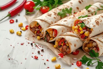 Mexican burrito with beef and vegetables