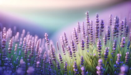 Tranquil Lavender Field at Sunset, Serenity Concept