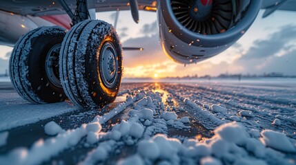 a close up of a plane wheels and tires