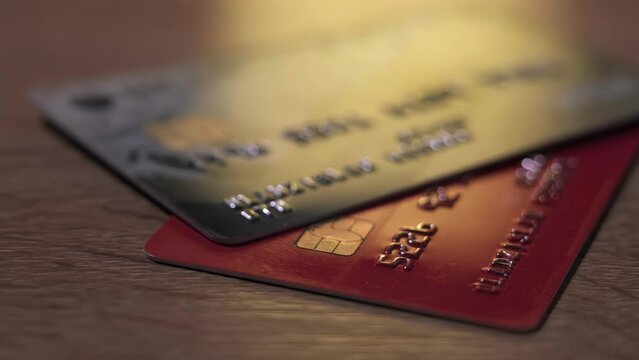 bank cards in close-up, plastic cards
