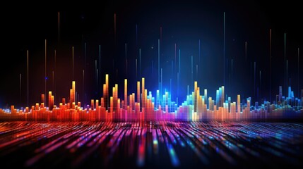 Abstract technology illustration for forecasting and predictive analysis software, with rising trend lines, abstract, professional, neural network, bright neon.