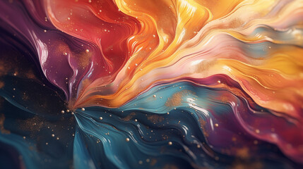 Farba olejna na płótnie - kolorowe tło z falowanymi pasmami nakładanymi szpachlą. Wzór strukturalny - abstrakcja.