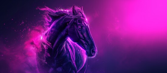 Obraz na płótnie Canvas Majestic horse with purple neon glow. Neon purple cyberpunk vaporwave horse.