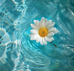 Fototapeta na wymiar daisy floating in blue water stock photo in